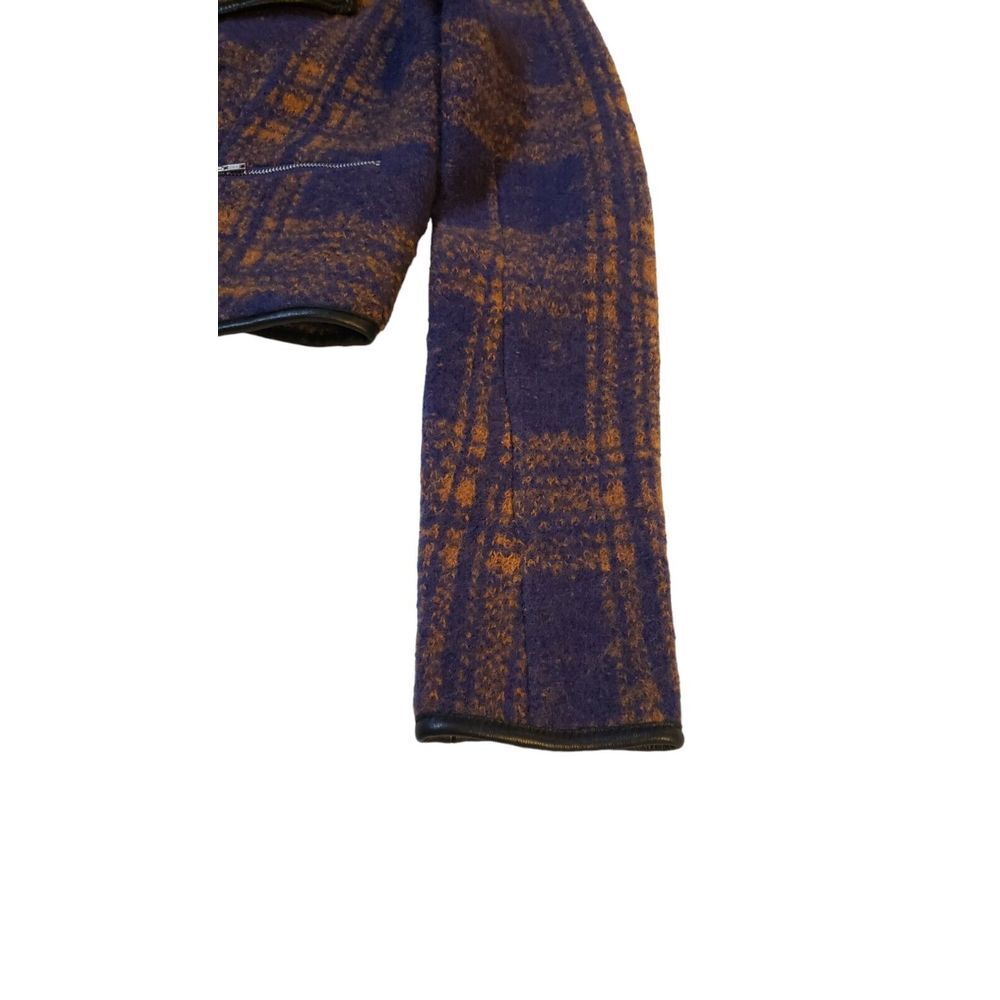 NWT Cut 25 Byzantium Plaid Crop Wool Leather Trim Jacket Zip Pocket S Orig. $550 - Picture 7 of 16